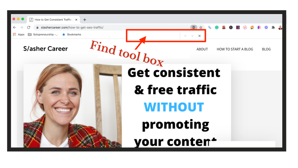 Find tool box in a browser